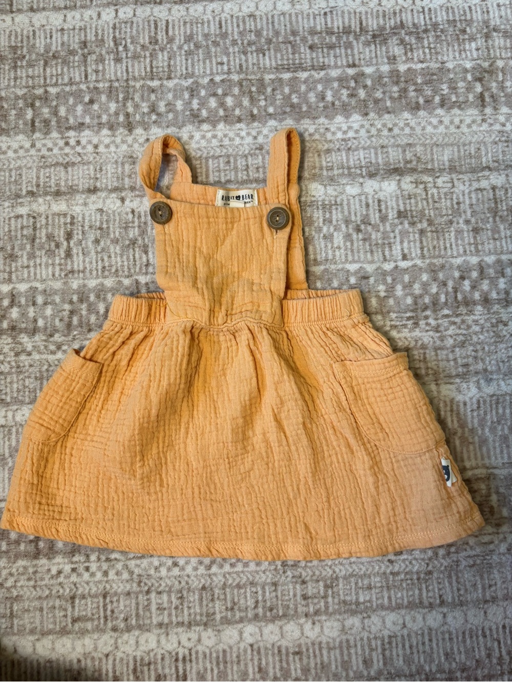 Rabbit + Bear 6-9M Orange Gauze Cotton Overall Dress w/ Pockets Straps